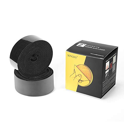GOHOOK 2 Inch Adhesive Black Hook and Loop Tape - 5 Yards, Heavy Duty Strips/Industrial Strength Sticky Fastener