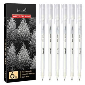 white gel pen set – 0.8 mm extra fine point pens gel ink pens for black paper drawing, sketching, illustration, card making, bullet journaling, pack of 6