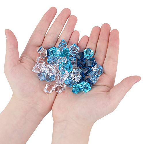 DomeStar Premium Blue Fake Ice, 150PCS 2.5Cups Acrylic Ice Rocks Plastic Rocks Acrylic Stones Crushed Ice Cubes Diamonds Gems for Vase Fillers Decoration