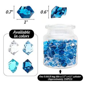 DomeStar Premium Blue Fake Ice, 150PCS 2.5Cups Acrylic Ice Rocks Plastic Rocks Acrylic Stones Crushed Ice Cubes Diamonds Gems for Vase Fillers Decoration