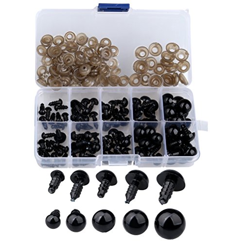 200 pcs 6-12 mm Plastic Safety Eyes, Black Safety Eyes Doll Making with Washer for Toy Making DIY Crafts