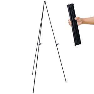 u.s. art supply 63″ high steel easy folding display easel – quick set-up, instantly collapses, adjustable height display holders – portable tripod stand, presentations, signs, posters, holds 5 lbs