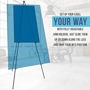 U.S. Art Supply 63" High Steel Easy Folding Display Easel - Quick Set-Up, Instantly Collapses, Adjustable Height Display Holders - Portable Tripod Stand, Presentations, Signs, Posters, Holds 5 lbs