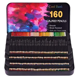 cool bank 160 professional colored pencils, artist pencils set for coloring books, premium artist soft series lead with vibrant colors for sketching, shading & coloring in tin box