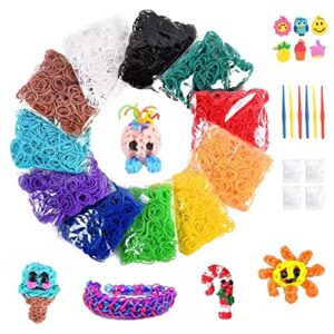 5400+ Colorful Rubber Bands Refill Set Includes: 4800+ Premium Quality Loom Rubber Bands in 12 Unique Colors + 300 S-Clips + 15 Lovely Charms + 6 Crochet Hooks, No Loom Board Include.