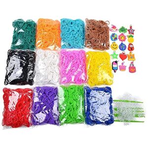 5400+ Colorful Rubber Bands Refill Set Includes: 4800+ Premium Quality Loom Rubber Bands in 12 Unique Colors + 300 S-Clips + 15 Lovely Charms + 6 Crochet Hooks, No Loom Board Include.