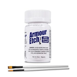 armour etch glass etching cream – starter 2.8oz size – bundled with moshify application brushes