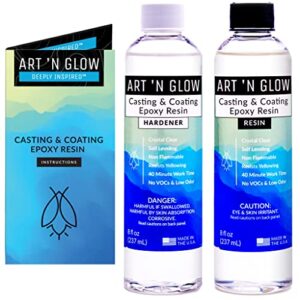 art ‘n glow epoxy resin for clear casting and coating – 16 ounce kit – perfect for molds, crafts, tumblers, jewelry, wood – food safe, non yellowing, bubble free, and made in the usa