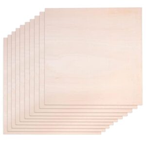 Basswood Sheets for Crafts - 10 Pack - 12 x 12 x 1/8 Inch - 3mm Thick Plywood Sheets with Smooth Surfaces - Bass Wood for Laser Cutting, Wood Burning, Architectural Models, Staining, Drawing