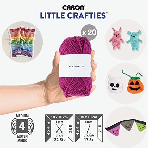 Caron® Little Crafties™ 20 Assorted Acrylic Yarn Skeins 63yd Each for Knitting and Crochet Projects, Multipack Starter Kit