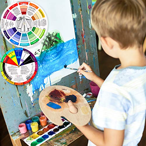 2 Pieces Color Wheel, Paint Mixing Learning Guide Art Class Teaching Tool Color Wheels for Makeup Blending Board Chart Color Mixed Guide Mix Colours (5.5 Inch/ 14 cm)