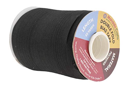 Mandala Crafts Double Fold Bias Tape for Sewing, Seaming, Binding, Hemming, Piping, Quilting, 1/2 Inch 55 Yards, Black