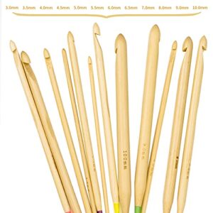 23 Pieces Tunisian Crochet Hooks Kit Including 12pcs 3-10 mm Bamboo Knitting Needle with Bead Carbonized Bamboo Needle + 11pcs 2-8 mm Multi Color Tunisian Afghan Aluminum Crochet Hooks