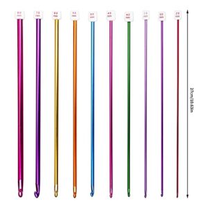 23 Pieces Tunisian Crochet Hooks Kit Including 12pcs 3-10 mm Bamboo Knitting Needle with Bead Carbonized Bamboo Needle + 11pcs 2-8 mm Multi Color Tunisian Afghan Aluminum Crochet Hooks