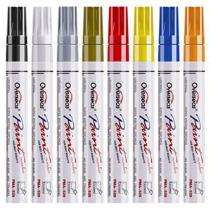 paint marker pens – 8 pack assorted color permanent oil based paint markers, waterproof, quick dry, medium tip, paint pen for metal, wood, fabric, plastic, rock, mugs, canvas, glass, stone, art craft