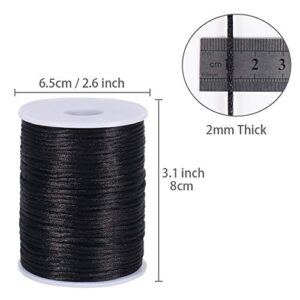 Tenn Well 2mm Satin Cord, 295 Feet Black Silky Rattail Nylon Cord for Jewelry Making, Macrame Bracelets, Necklaces, Beading, Arts and Crafts