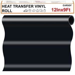 caregy iron on vinyl heat transfer vinyl roll htv (12”x9′,black)