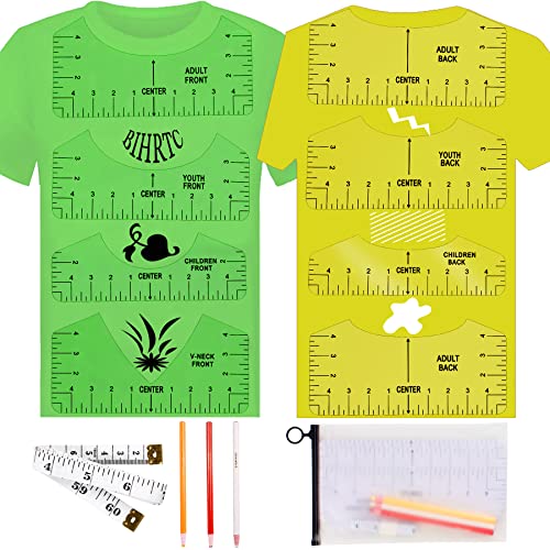 BIHRTC 8PCS T-Shirt Alignment Ruler Guide Tool to Center Designs PVC T Shirt Ruler Tshirt Ruler for Vinyl Placement Sublimation Heat Press 3pcs Sewing Fabric Pencil 1PC 60Inch Measure Tape