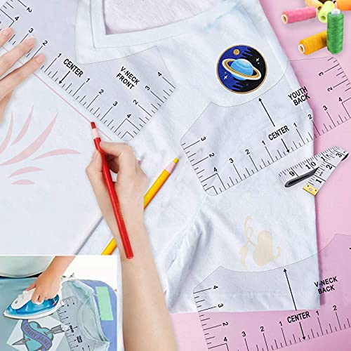 BIHRTC 8PCS T-Shirt Alignment Ruler Guide Tool to Center Designs PVC T Shirt Ruler Tshirt Ruler for Vinyl Placement Sublimation Heat Press 3pcs Sewing Fabric Pencil 1PC 60Inch Measure Tape