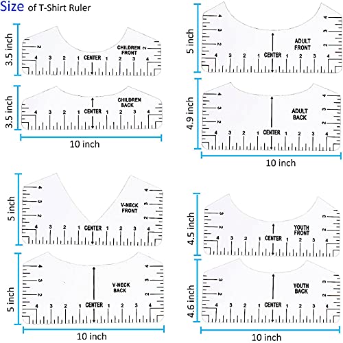 BIHRTC 8PCS T-Shirt Alignment Ruler Guide Tool to Center Designs PVC T Shirt Ruler Tshirt Ruler for Vinyl Placement Sublimation Heat Press 3pcs Sewing Fabric Pencil 1PC 60Inch Measure Tape