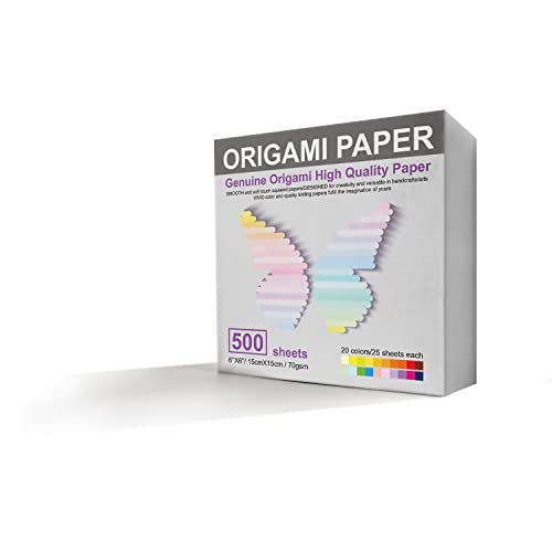 Origami Paper 500 Sheets, 20 Vivid Colors, Double Sided Colors Make Colorful and Easy Origami,6 Inch Square Sheet, for Kids & Adults, Papers, Arts and Crafts Projects (E-book included)