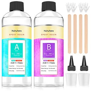 epoxy resin kit, huhuhero 18oz crystal clear resin epoxy craft casting resin art resina epoxica transparente for coating, molds, wood, tumbler, jewelry, river table, bar top. arts and crafts supplies