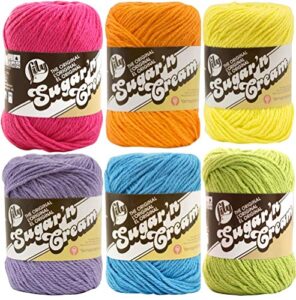 lily sugar n’ cream solid variety assortment 6 pack bundle 100 percent cotton medium 4 worsted (multicolor)