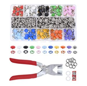 mandala crafts metal snap button kit – snap on buttons with snap fastener tool for sewing clothing leather crafting 10 assorted colors 9.5mm 0.37 inch