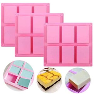 silicone soap molds set of 3, 6 cavities diy handmade soap moulds – cake pan molds for baking, biscuit chocolate mold, silicone soap bar mold for homemade craft, ice cube tray, pink