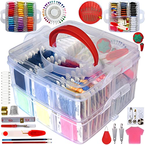 188 Embroidery Floss Set Including Cross Stitch Threads Friendship Bracelet String with 2-Tier Transparent Box, Floss Bobbins and Cross Stitch Kits