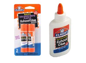 elmer’s bundle washable liquid school glue, white, dries clear, 4 fl oz plus disappearing purple elmer’s school glue stick, 7g, 2pk