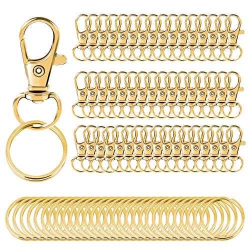 100PCS Gold Swivel Clasps Lanyard Snap Hooks with Key Rings, Key Chain Clip Hooks Lobster Claw Clasps for Keychains Jewelry DIY Crafts