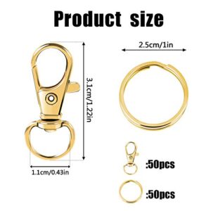 100PCS Gold Swivel Clasps Lanyard Snap Hooks with Key Rings, Key Chain Clip Hooks Lobster Claw Clasps for Keychains Jewelry DIY Crafts