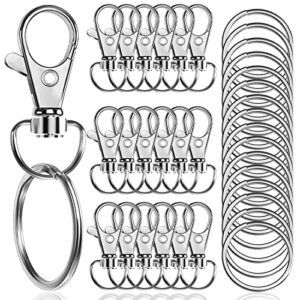 segauin 100 pcs premium swivel snap hooks with key rings,metal lanyard keychain hooks lobster clasps for key jewelry diy crafts 1.25inch/32mm(50 pcs lanyard snap hooks+50 pcs key rings)
