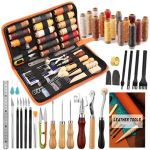 butuze leather working tools, leather tool kit, practical leather craft kit with waxed thread groover awl stitching punch hole for leathercraft beginner or adults gifts – comes with tool manual