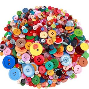 Greentime 1500 pcs Round Resin Buttons Mixed Color Assorted Sizes for Crafts Sewing DIY Manual Button Painting DIY Handmade Ornament Buttons, 2 Holes and 4 Holes