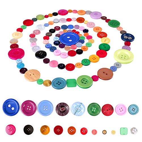Greentime 1500 pcs Round Resin Buttons Mixed Color Assorted Sizes for Crafts Sewing DIY Manual Button Painting DIY Handmade Ornament Buttons, 2 Holes and 4 Holes