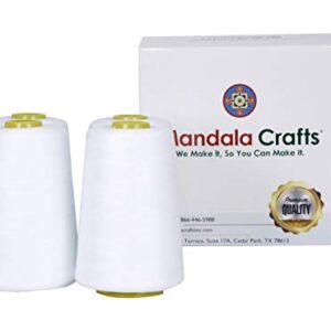 Mandala Crafts All Purpose Sewing Thread Spools - White Serger Thread Cones 4 Pack - 40S/2 24000 Yds White Polyester Thread for Overlock Sewing Machine Quilting