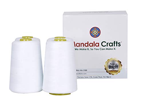 Mandala Crafts All Purpose Sewing Thread Spools - White Serger Thread Cones 4 Pack - 40S/2 24000 Yds White Polyester Thread for Overlock Sewing Machine Quilting