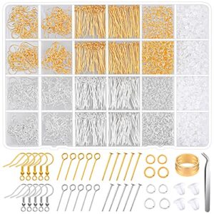 hypoallergenic earring making kit, modacraft 2000pcs earring making supplies kit with hypoallergenic earring hooks, earring findings, earring backs, earring pins jump rings for jewelry making supplies