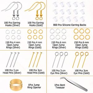 Hypoallergenic Earring Making Kit, modacraft 2000Pcs Earring Making Supplies Kit with Hypoallergenic Earring Hooks, Earring Findings, Earring Backs, Earring Pins Jump Rings for Jewelry Making Supplies