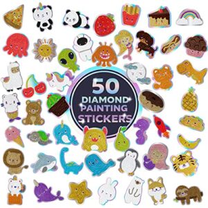 50 kawaii diamond painting stickers – kids diamond painting kits for kids with holographic diamond art stickers – diamond art for kids gem art kits for kids – diamond painting for kids gem painting