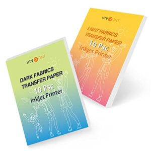 htvront heat transfer paper for t shirts – 20 pack mixed light & dark iron on transfer paper,8.5″ x 11″ printable heat transfer vinyl for inkjet printer, durable & easy to use