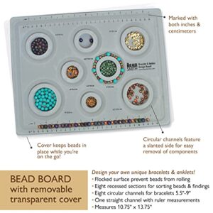 The Beadsmith Elements Bracelet & Anklet Design Bead Board – 10.75 x 13.75 Inches – Removable Transparent Cover – Flocked Surface, Multiple Channels & Printed Ruler – for Jewelry Making