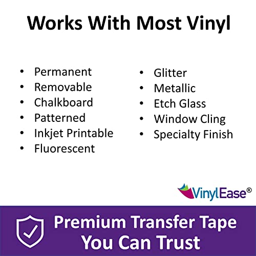 Vinyl Ease 12inch x 100 feet roll of Paper Transfer Tape with a Medium to High Tack Layflat Adhesive. Works with a Variety of Vinyl. Great for Decals, Signs, Wall Words and More. American Made V0821