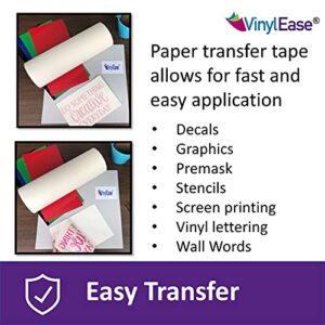 Vinyl Ease 12inch x 100 feet roll of Paper Transfer Tape with a Medium to High Tack Layflat Adhesive. Works with a Variety of Vinyl. Great for Decals, Signs, Wall Words and More. American Made V0821