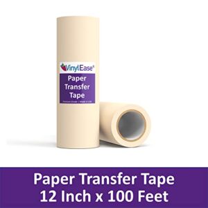 Vinyl Ease 12inch x 100 feet roll of Paper Transfer Tape with a Medium to High Tack Layflat Adhesive. Works with a Variety of Vinyl. Great for Decals, Signs, Wall Words and More. American Made V0821