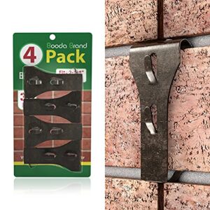brick hook clips (4 pack) for hanging outdoors, brick hangers fits standard size brick 2-1/4″ to 2-3/8″ in height, heavy duty brick wall clips siding hooks for hanging no drill and nails