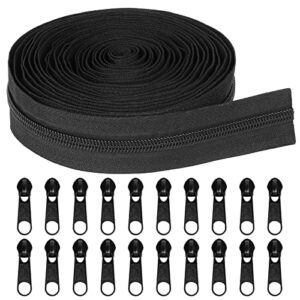 5yards bulk zipper, #5 zippers for sewing, black nylon coil zipper by the yards, replacement sewing zipper with 20pcs zipper sliders for diy sewing craft bags by minired (#5 black)