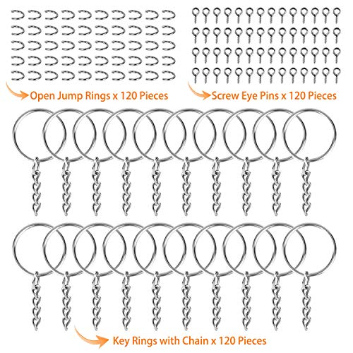 Keychain Rings for Crafts, Flasoo 360Pcs Keychains for Resin Include Key Rings with Chain, Jump Rings, Screw Eye Pins for DIY Keychain Making